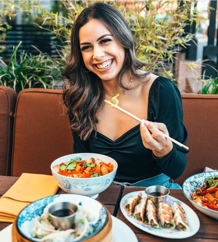 Woman eating salad